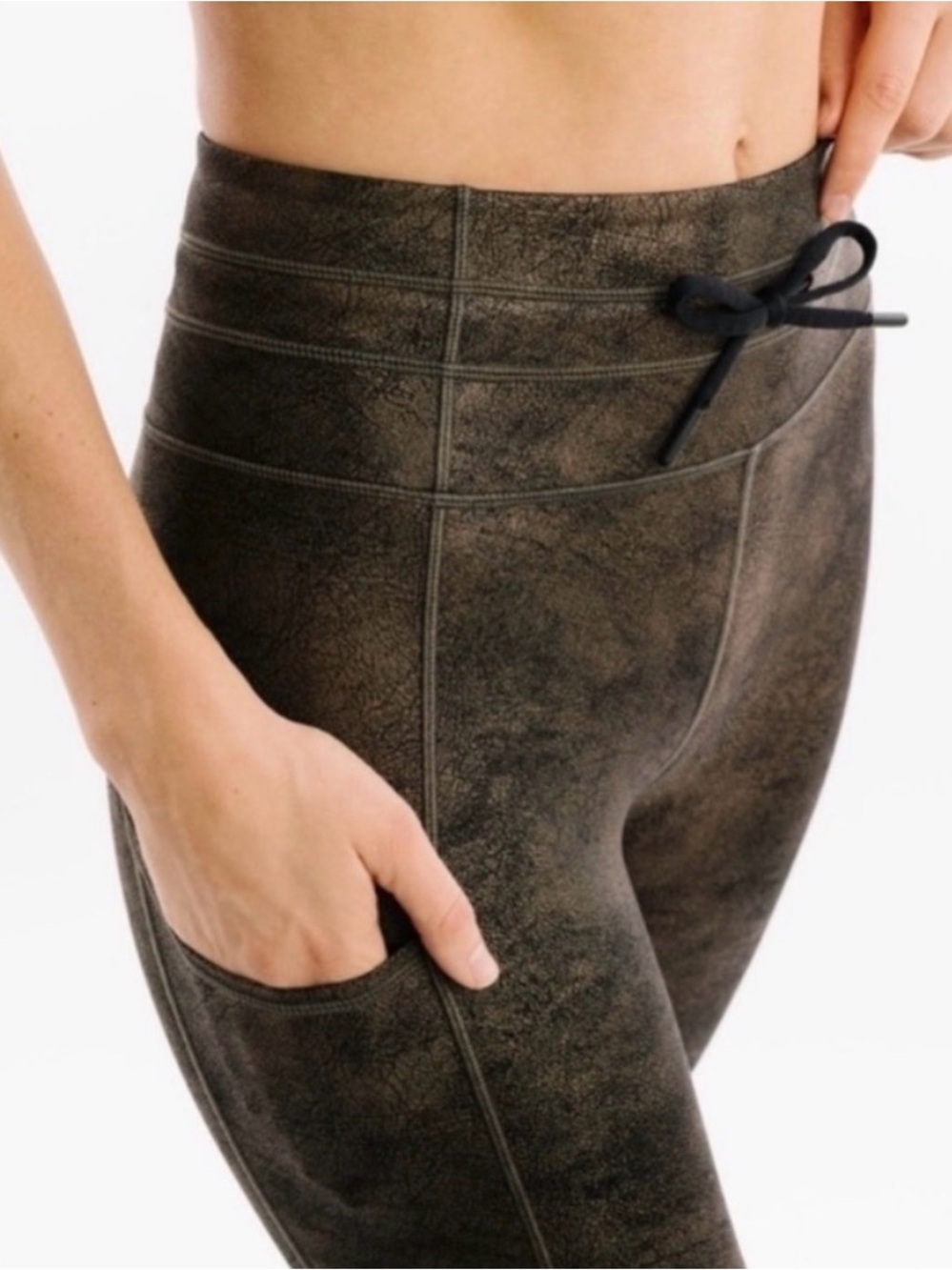 Zyia Lux Drawstring Leggings Distressed Copper Metallic Size 4 EUC